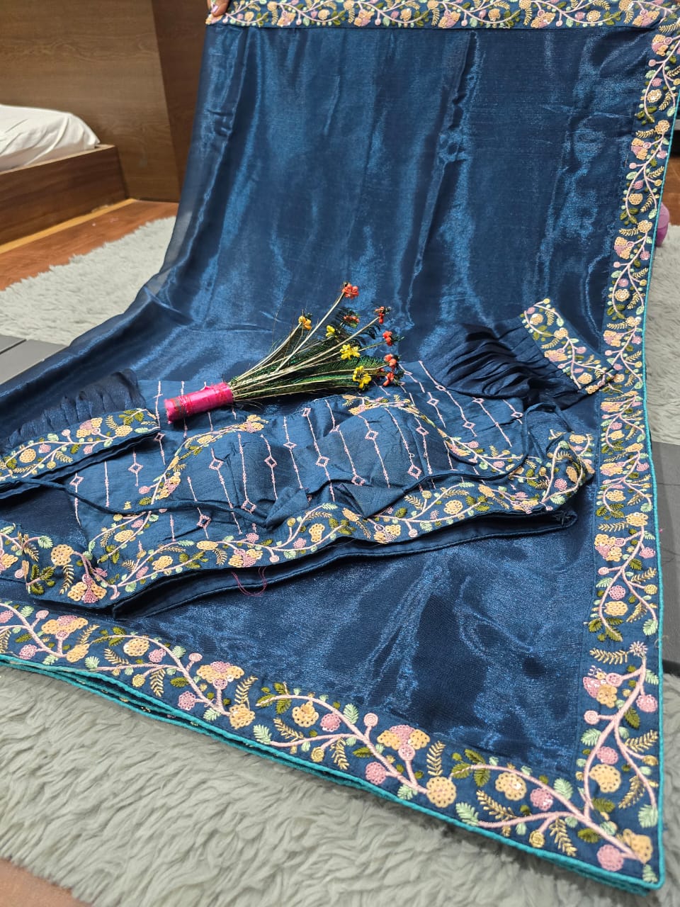 JK Fancy Fabric With Heavy Sequence Lace Border Saree Wholesalers In Delhi