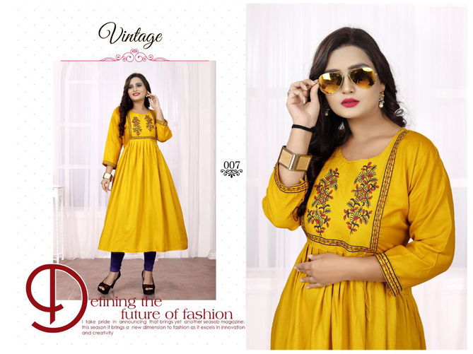 Aagya Vintage 2 Latest Fancy Ethnic Wear Designer Rayon Flair Kurti Collection
