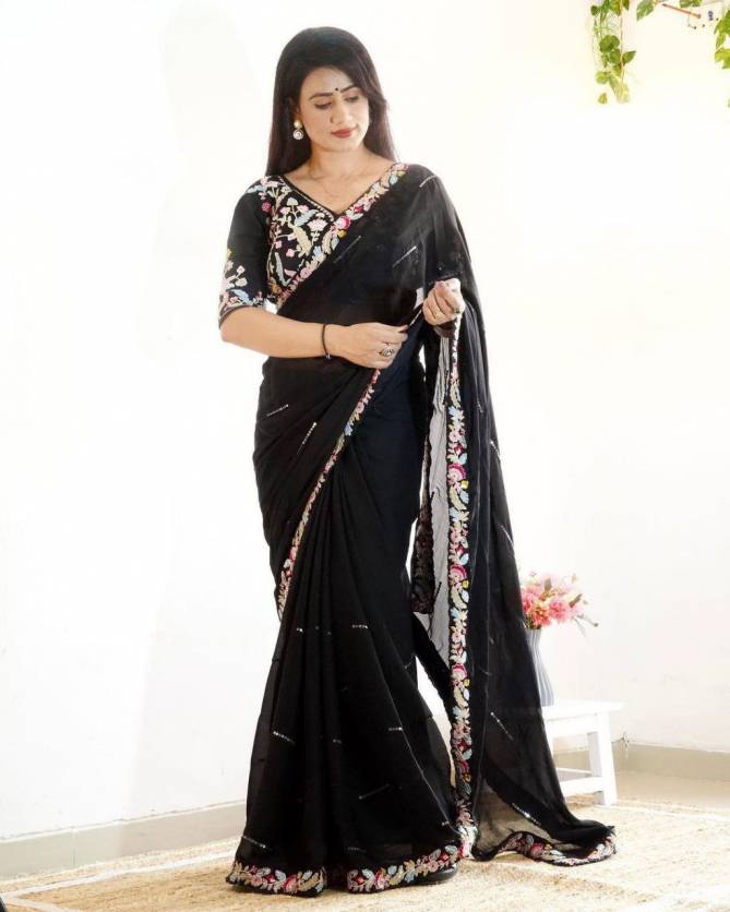 BT 1307 Designer Embroidery Rangoli Silk Readymade Blouse Saree Wholesale Online