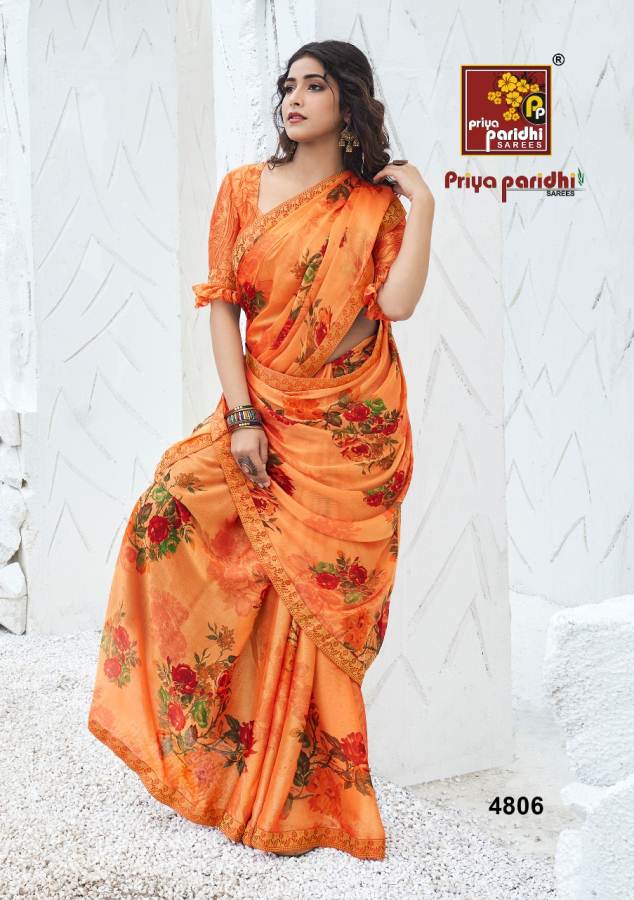Priya Paridh Shanaya Fancy Printed Daily Wear Moss Fabric With designer Lace Border Saree Collection

