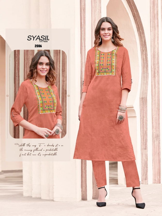 Syasii Pure 2 Fancy Ethnic Wear Cotton Embroidered Kurtis With Bottom Collection
