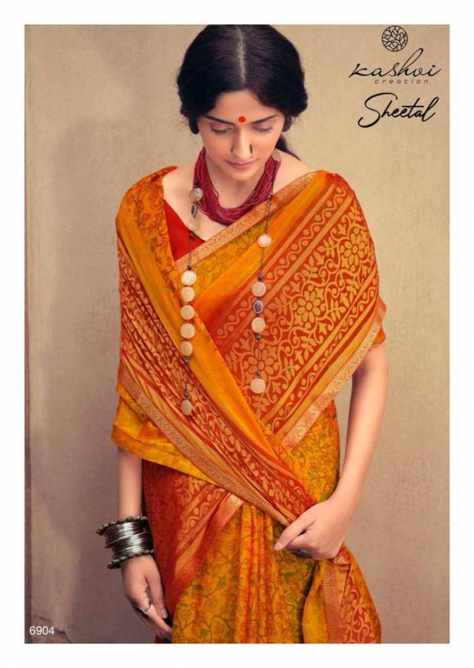 Kashvi Sheetal Chiffon Ethnic Wear Printed Designer Brasso Saree Collection
