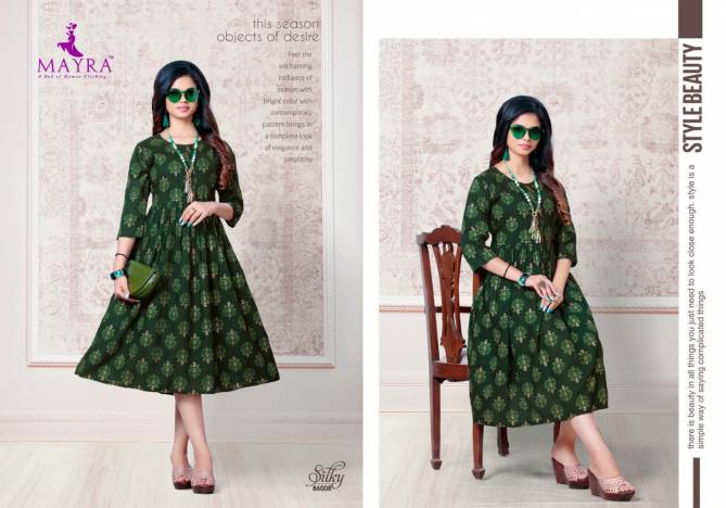 Mayra Silky Exclusive Designer Party Wear Rayon Kurti Collection
