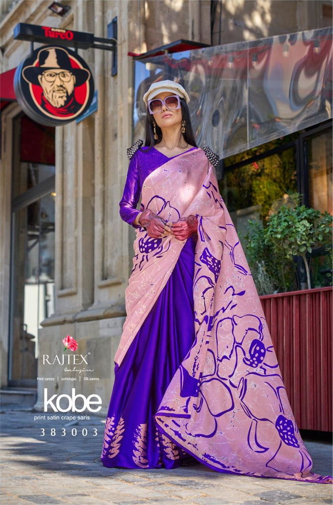 Kobe 383001 To 383018 By Rajtex Pinted Satin Crepe Sarees Surat Wholesale Market