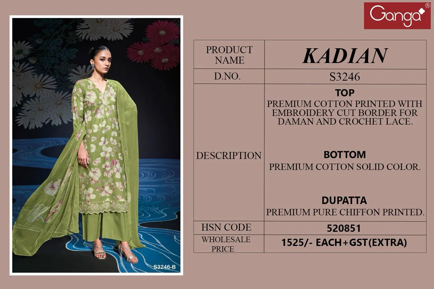 Kadian 3246 By Ganga Cotton Printed Dress Material Suppliers In India