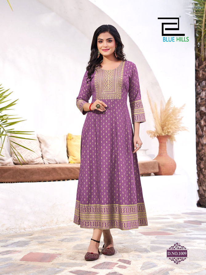 Yashika By Blue Hills Rayon Embroidered Anarkali Long Kurti Suppliers In India