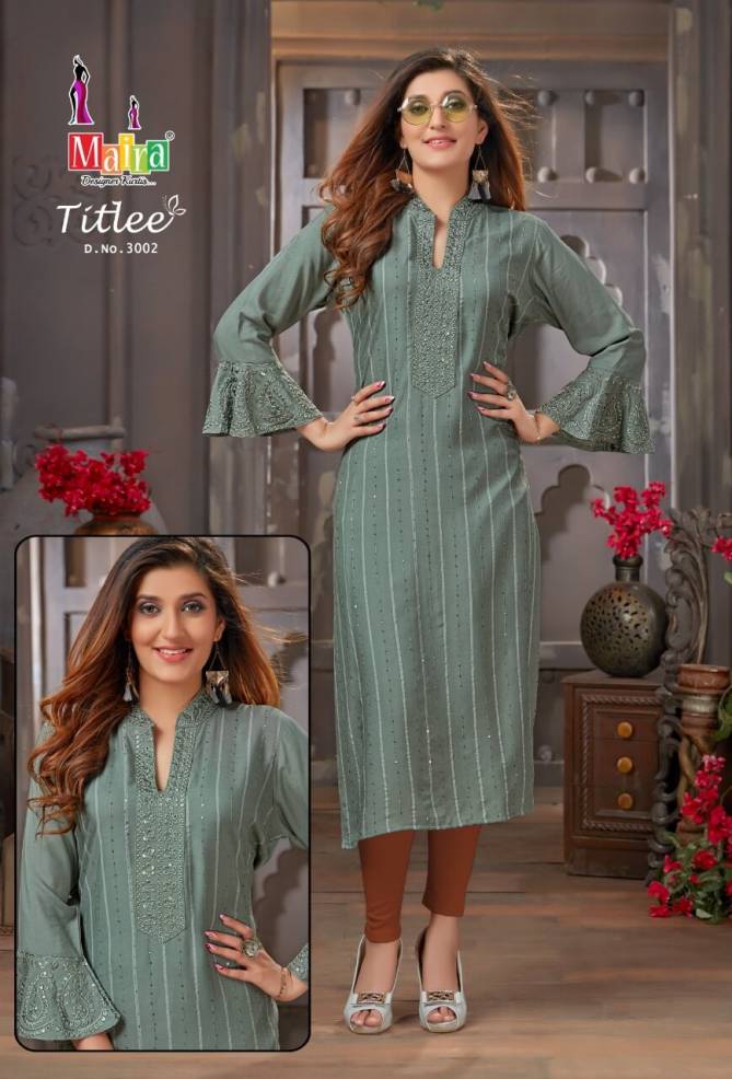 Maira Titlee 3 Party Wear Rayon With Embroidery Kurti Collection