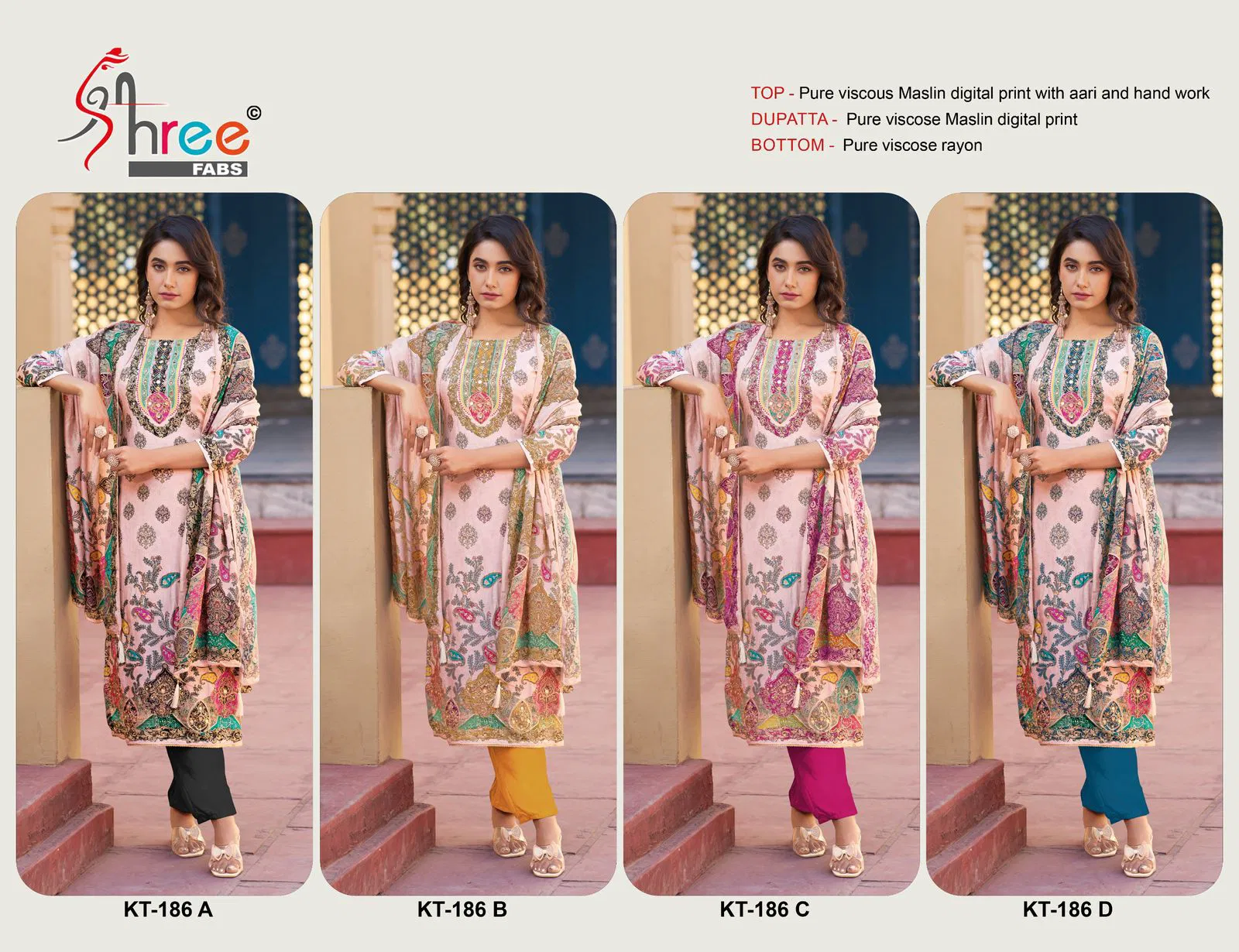 Kt 186 by Shree Viscose Maslin Digital Printed Salwar Suits Orders In India