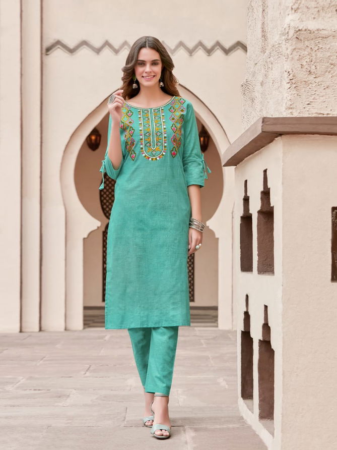 Syasii Pure 2 Fancy Ethnic Wear Cotton Embroidered Kurtis With Bottom Collection
