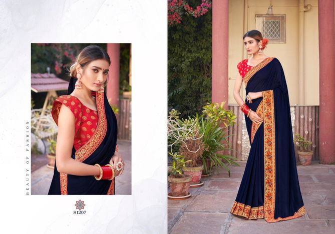 RIGHT WOMEN DESIGNER Latest Fancy wedding Wear Heavy Vichitra With jacquard Lace Saree Collection 