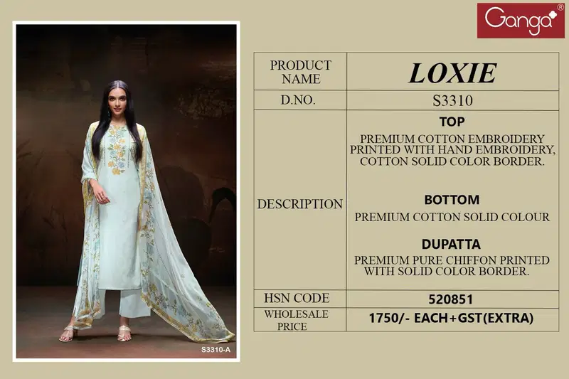 Loxie 3310 By Ganga Cotton Embroidery Desginer Salwar Kameez Orders In India