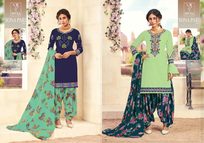 Bela Sona Pari 11 Latest Designer Festive Wear Cotton With Embroidery Work Top With Bottom And fancy Print Dupatta Dress Material Collection
