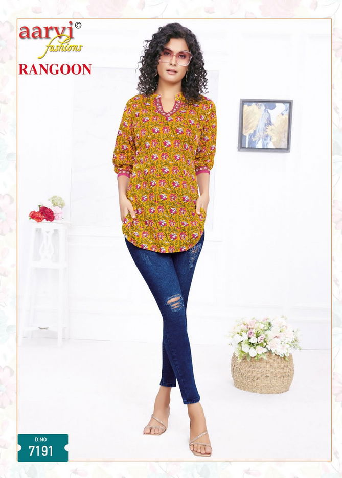 Rangoon By Aarvi Lawn Cotton Short Ladies Top Wholesale Market in Surat
