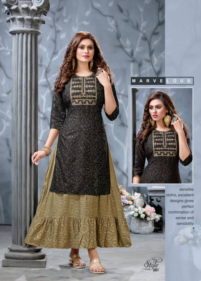 New Style 2 Ethnic Wear gota patti embroidery concept long kurti with attached skirt Collection