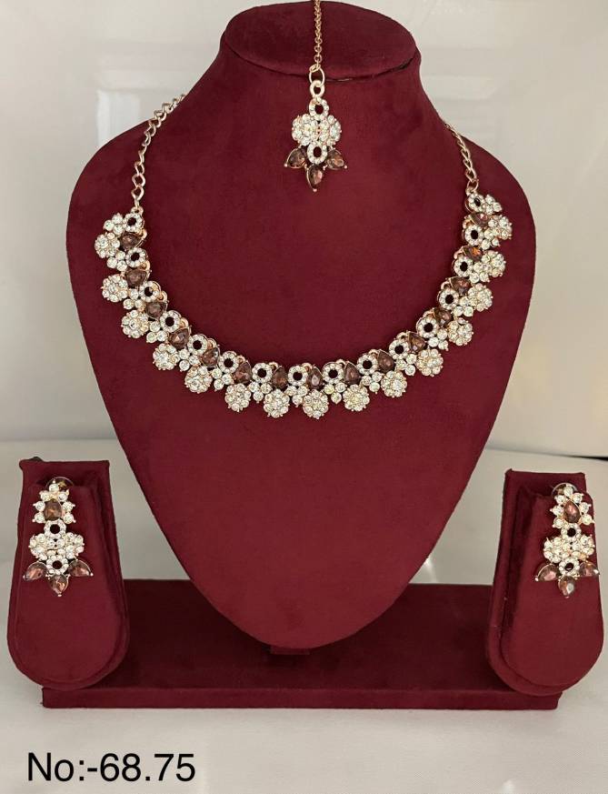 Nr Colour Diamond Necklace Mang tikka With Earring Catalog
