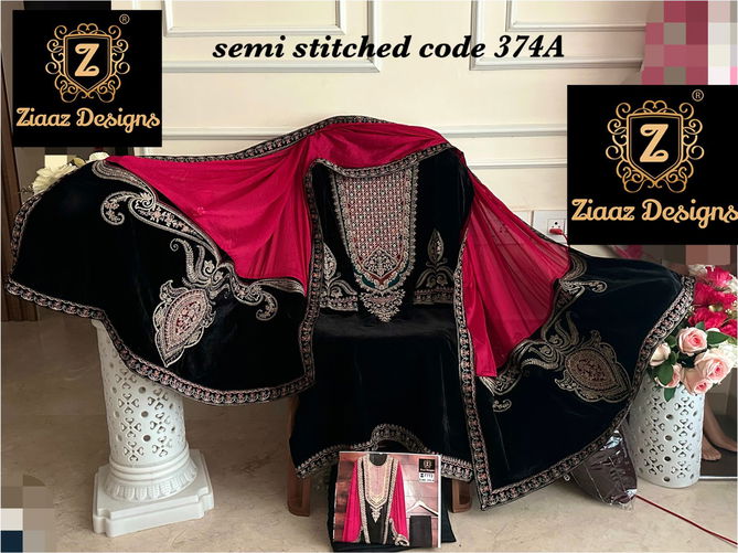 Ziaaz Designs 374A Velvet Designer Salwar Suits Catalog
