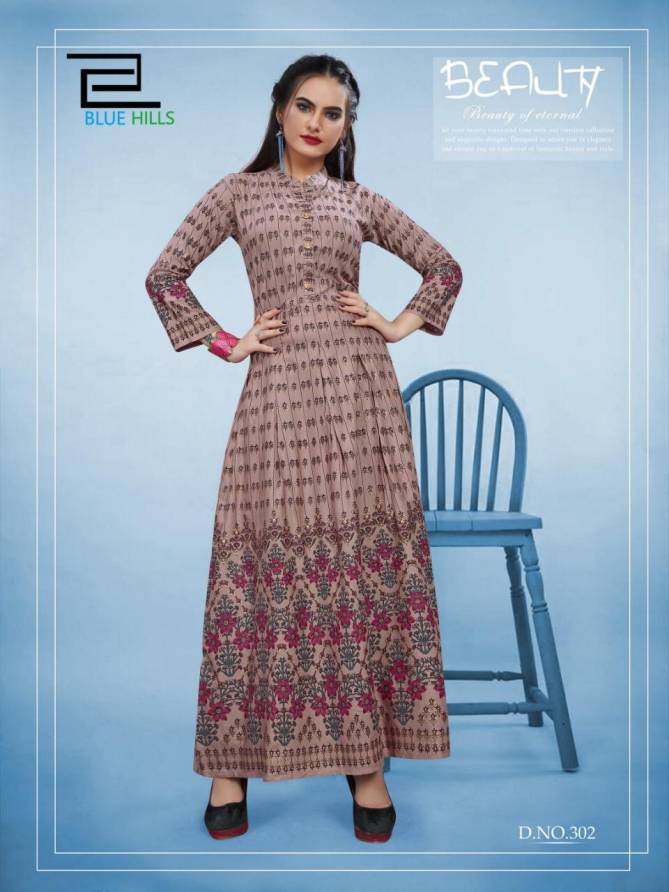 VF BLUE HILLS bournvilla volume 3 14KG REYON Long  Gown with Foil Print Collections