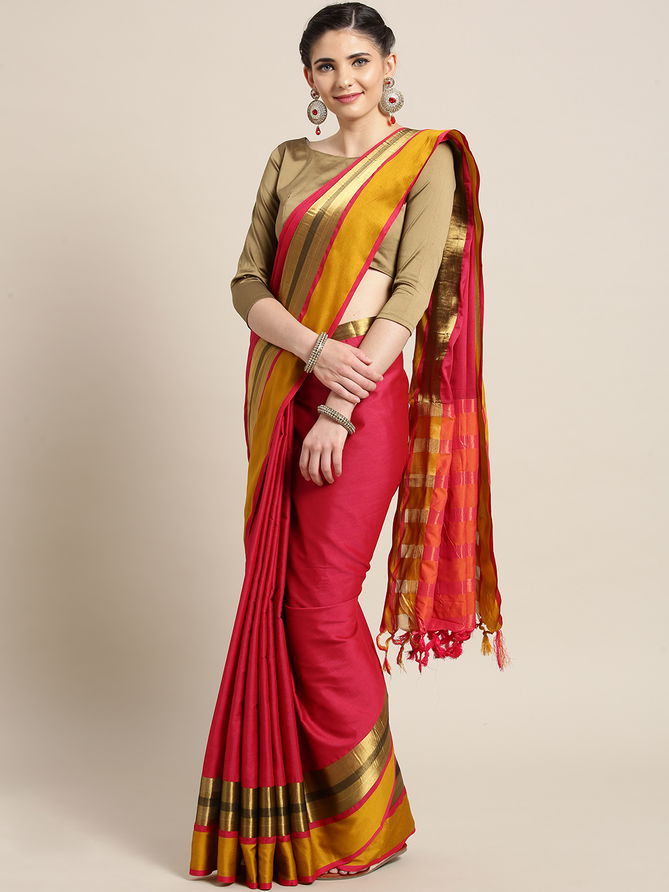 Aura 8 Latest Designer Plain Beautiful Designer Bordered Casual Wear Cotton Silk Saree Collection 