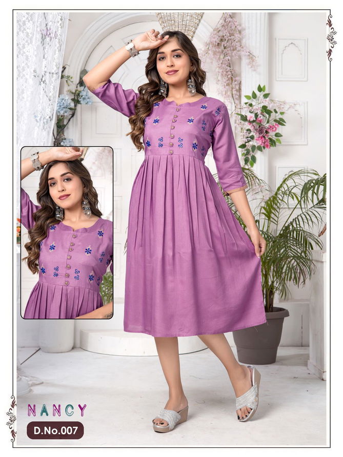 Ft Nancy Vol 1 Plain Sequence Work Rayon Designer Kurtis Catalog
