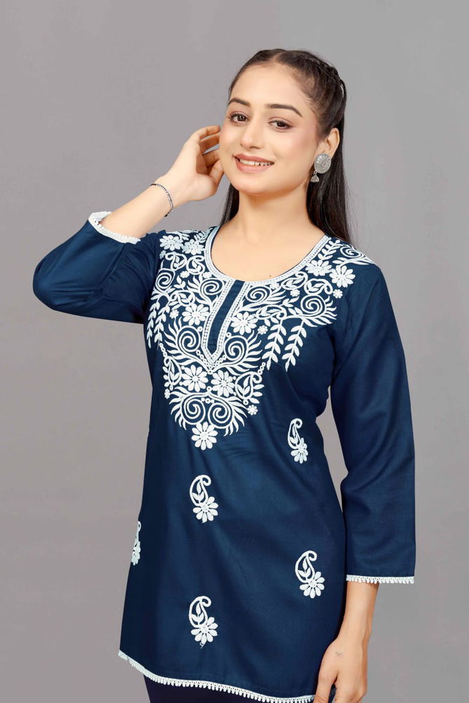 NSF Hello Rayon Chikankari Embroidery Ladies Top Wholesale Online