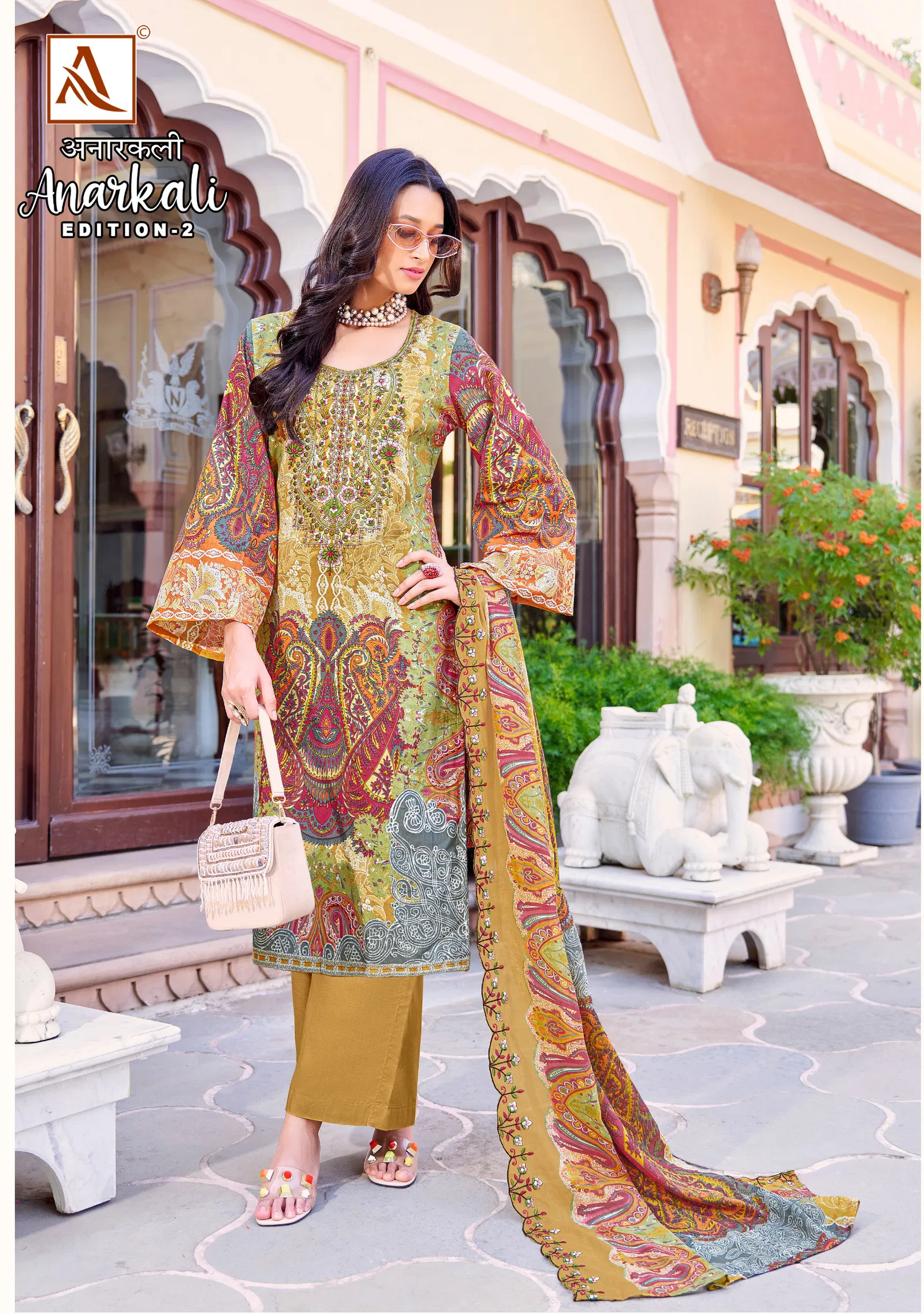 Anarkali 2 By Alok Suit Cambric Cotton Pakistani Printed Embroidery Dress Material Wholesalers In Delhi