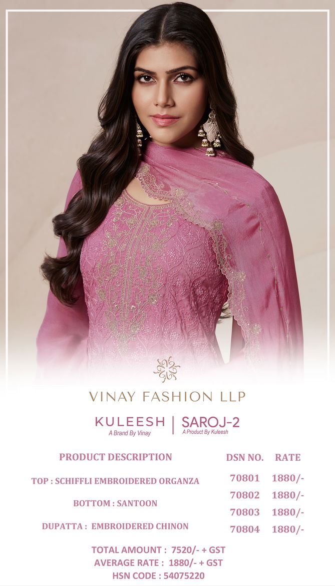 Saroj 2 By Vinay Kuleesh Organza Designer Salwar Suits Exporters In India