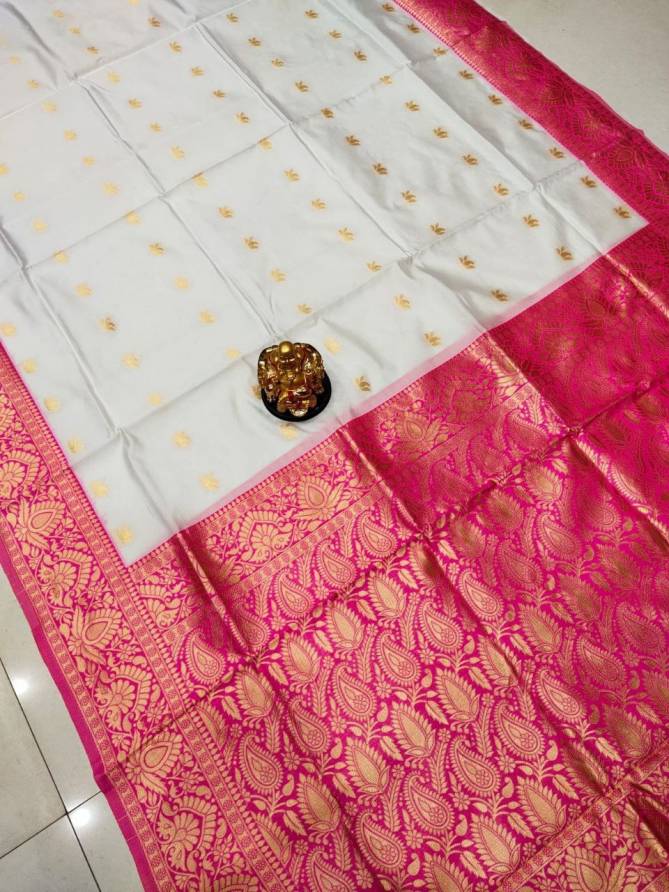 MF 1120 White And Pink Designer Soft Lichi Silk Bulk Saree Orders In India