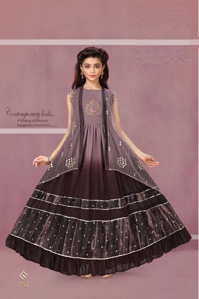 Chocolate Beauty 451 Heavy Stylish Festive Wear Wholesale Kids Gown Collection