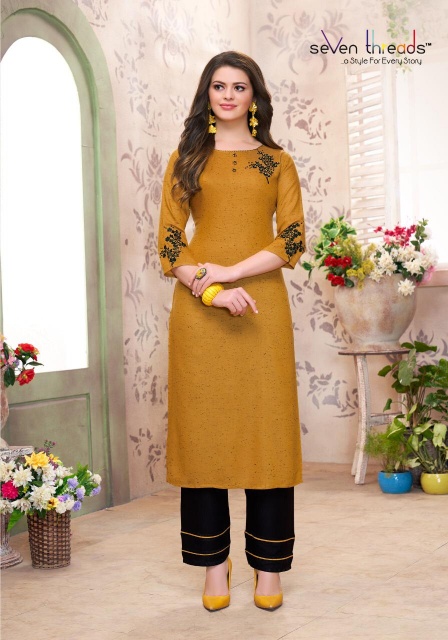 Seven Threads B. Dots Latest Collection Of Heavy Embroidered Rayon Kurtis With Bottom 