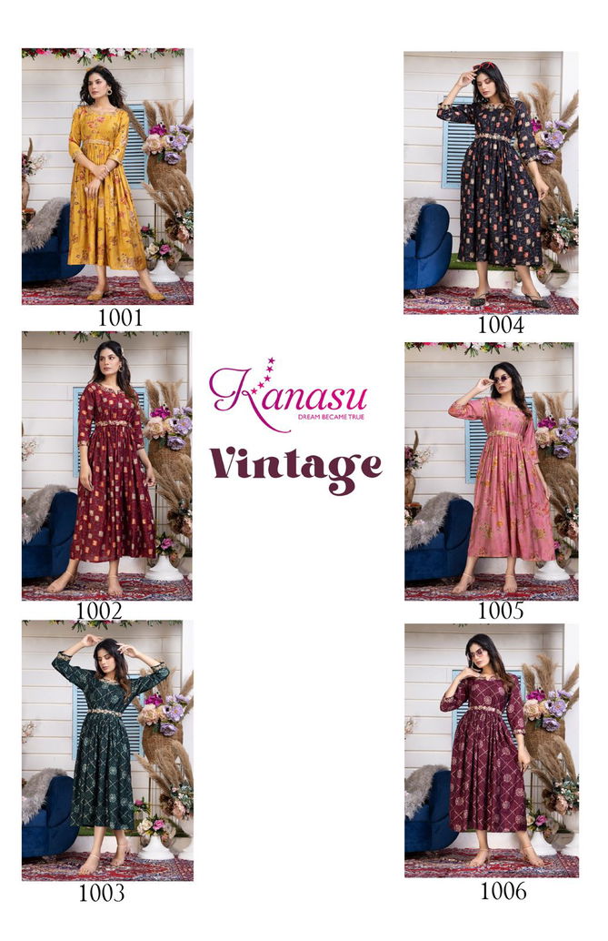 Kanasu Vintage Embroidery Anarkali Kurti Catalog