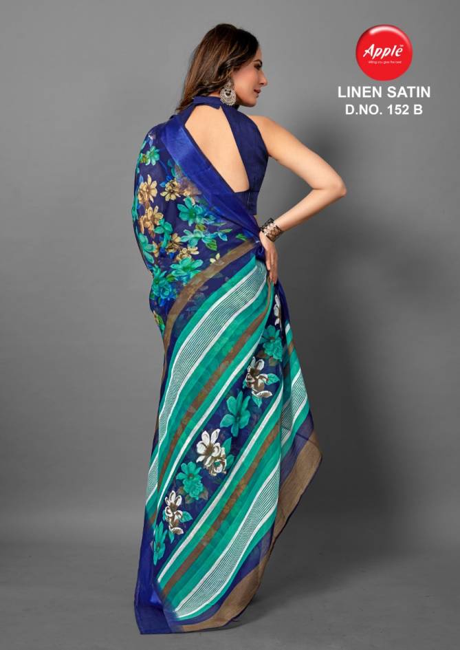 Apple Linen Satin 152 Fancy Printed Casual Wear Line Satin Saree Collection
