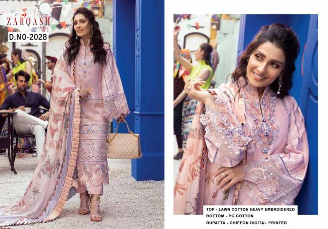 Zarqash Mushq Latest Fancy Designer Festive Wear Law Cotton Heavy Embroidery Work Pakistani Salwar Suits Collection
