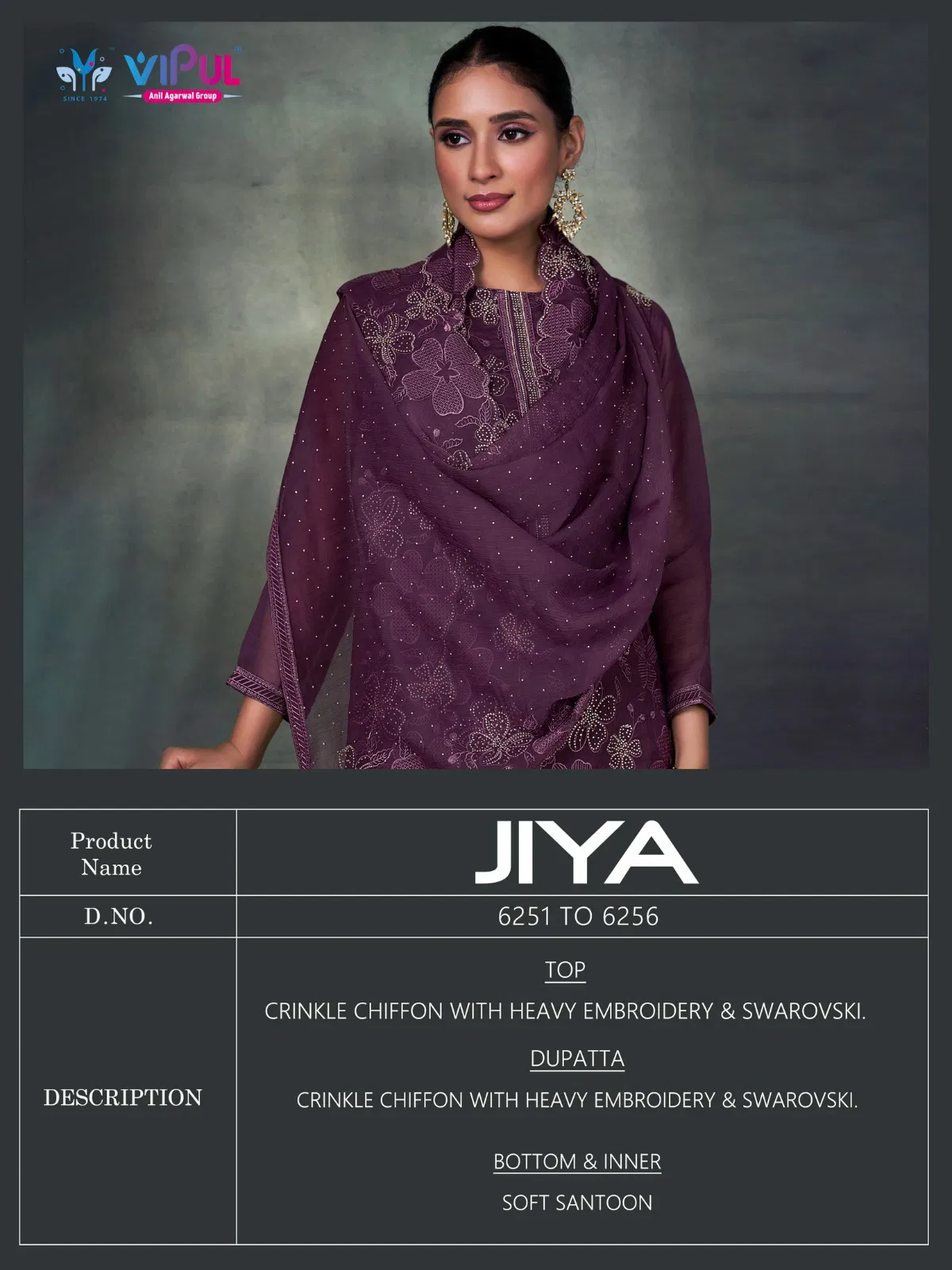 Jiya By Vipul Chiffon Embroidery Salwar Suits Suppliers In India