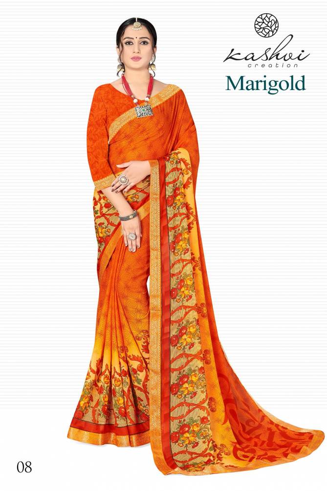 Kashvi Marigold Designer Regular Casual Wear Chiffon Printed Saree Collection
