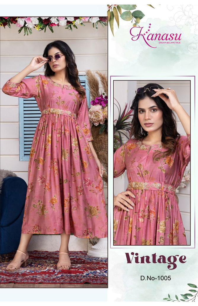 Kanasu Vintage Embroidery Anarkali Kurti Catalog