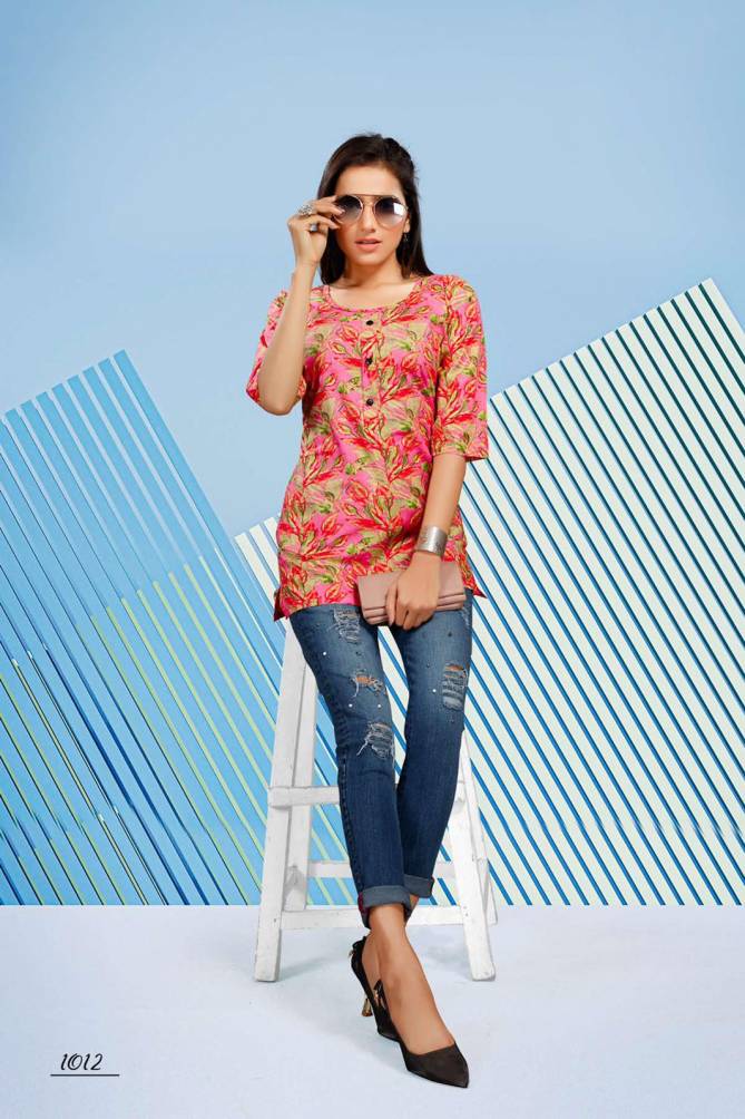 Beauty Queen Clock 2 New Fancy Wear Cotton Printed Ladies Top Collection