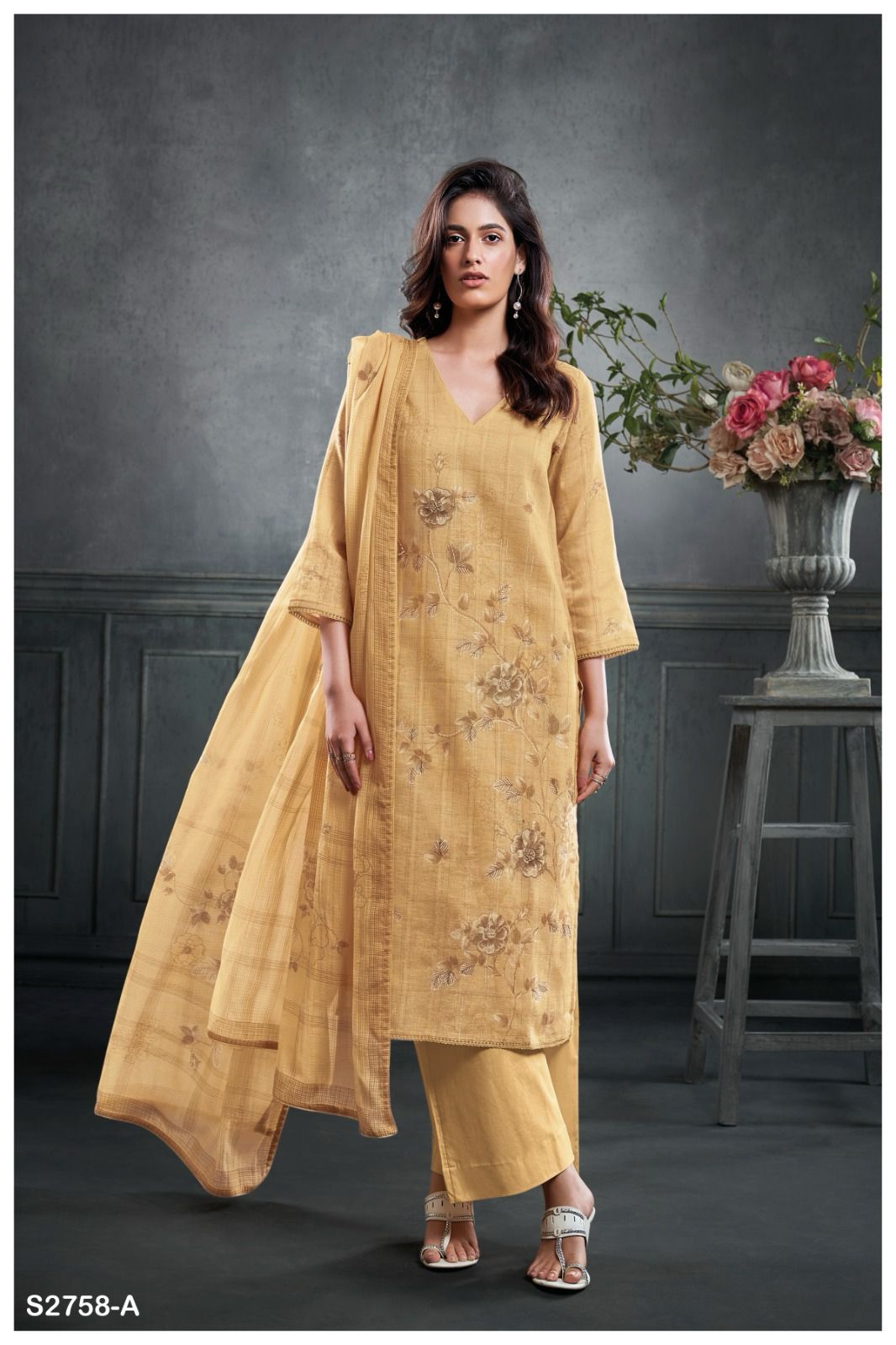 Jean 2758 By Ganga Cotton Linen Printed Dress Material Wholesalers In India