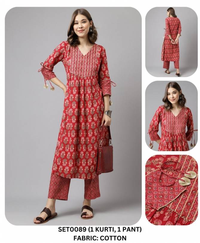 089 Set Designer Cotton Printed Kurti With Bottom Wholesale Clothing Suppliers In India

