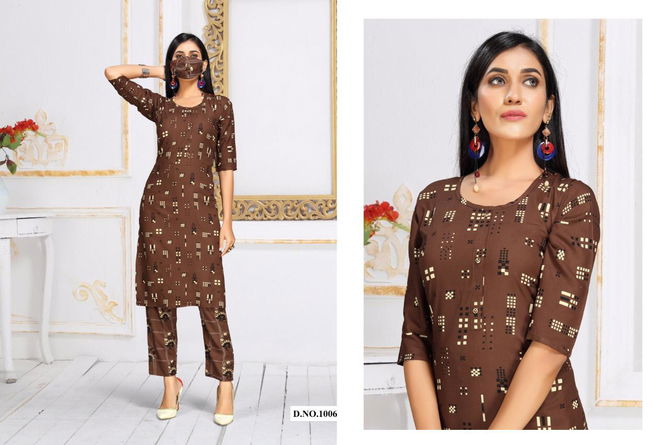 Coffee Bites 2 Casual Wear Rayon Printed Kurti  With Bottom With Mask Collection