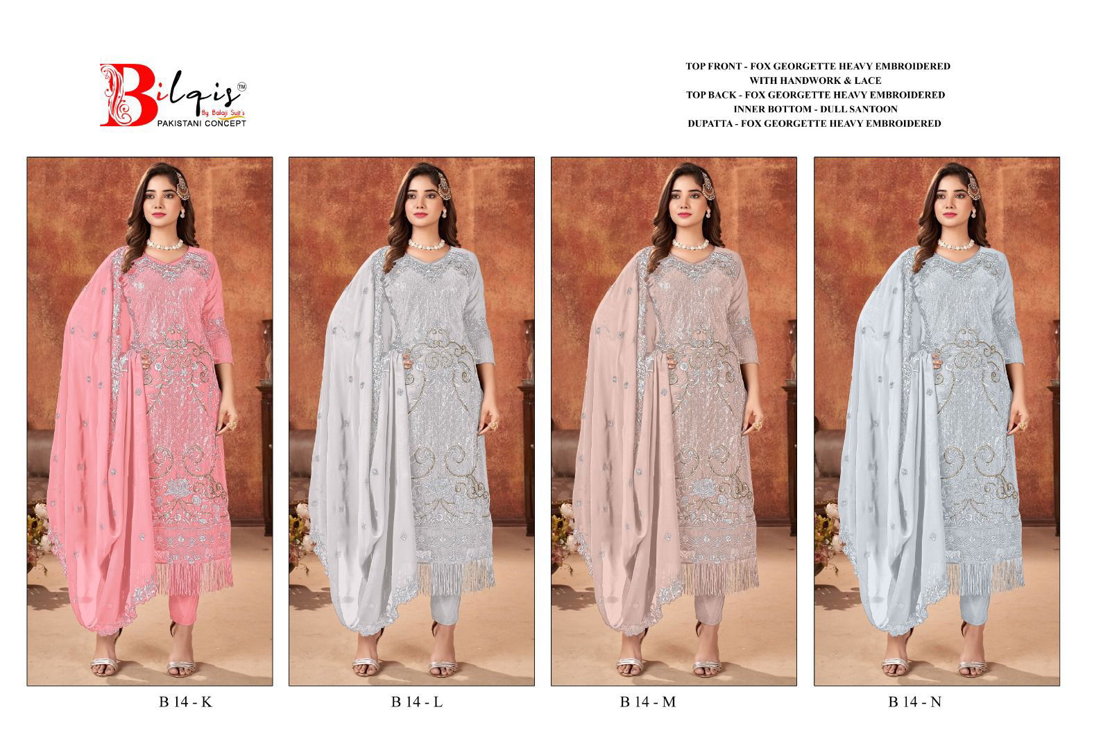 Bilqis B 14 K To N Faux Georgette Pakistani Suits Suppliers In India