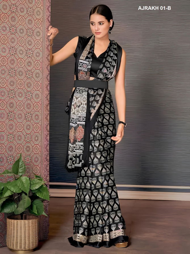 AJRAKH 01-A TO AJRAKH-01F By BT Printed Chinon Saree Online Wholesale