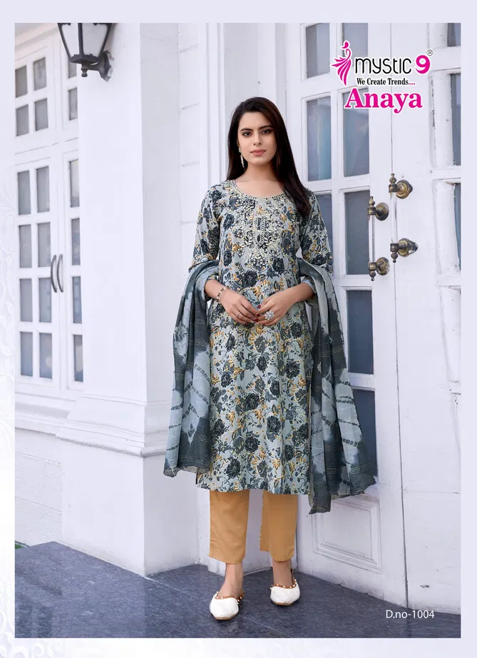 Anaya Vol 1 By Mystic 9 Rayon Embroidery Kurti With Bottom Dupatta Exporters In India