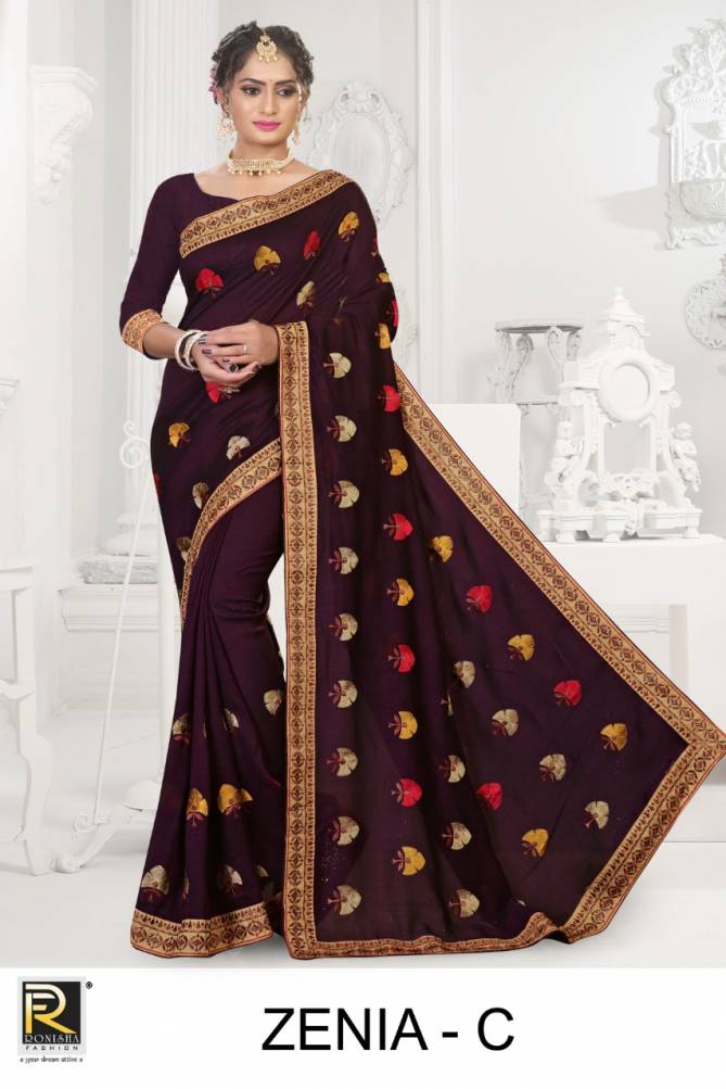 Ronisha Zenia New Exclusive Wear Vichitra Silk Heavy Saree Collection