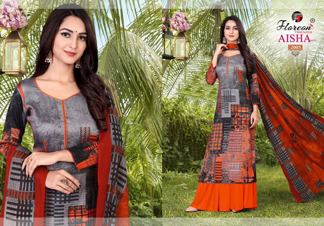 Floreon Aisha Vol-2 Designer Fancy Casual Wear Cotton Satin Printed Dress Material collection