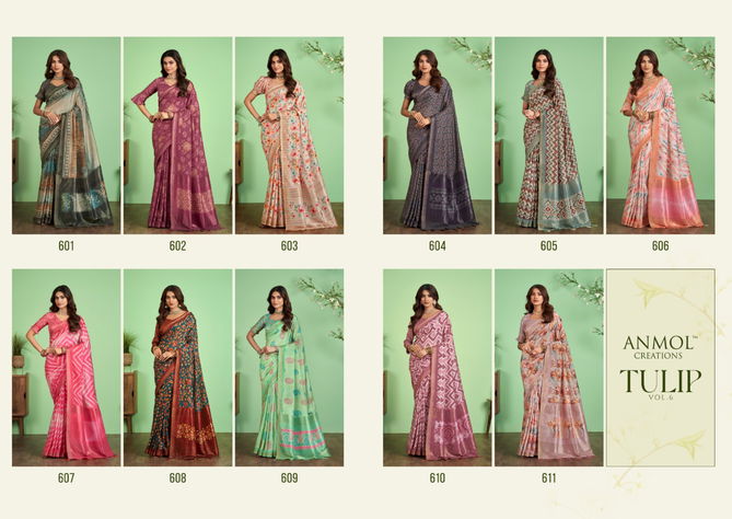 Tulip Vol 6 By Anmol Jute Silk Printed Sarees Catalog