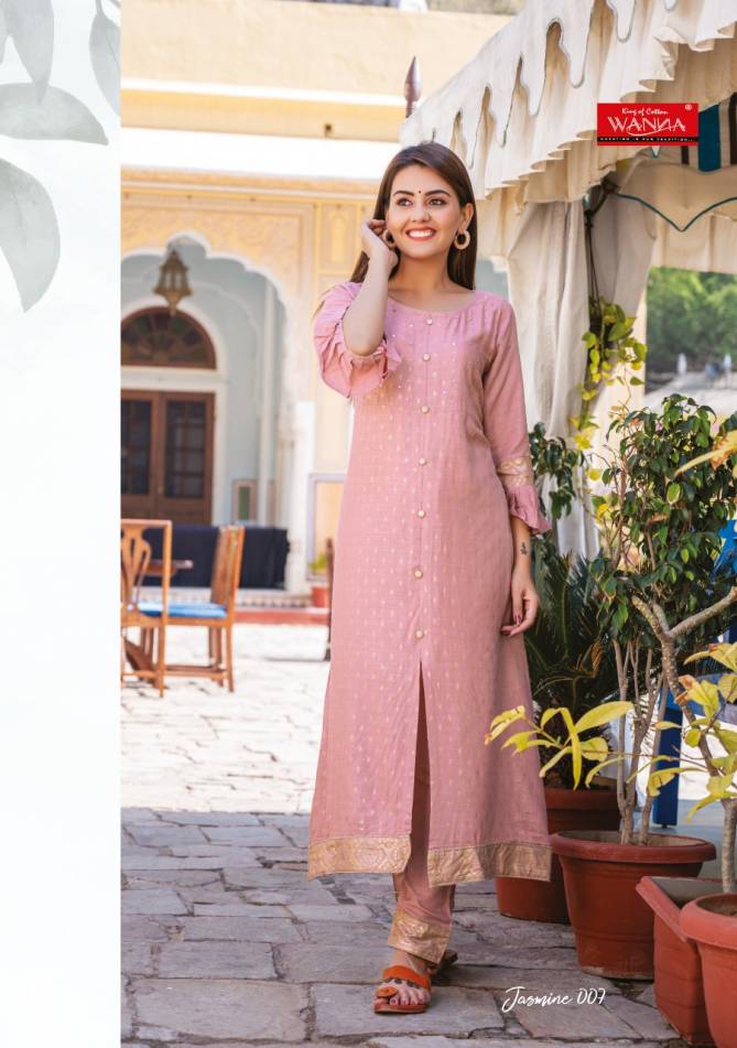 Wanna Jasmine Latest Designer Fancy Casual Wear Rayon Printed Kurti With Bottom Collection
