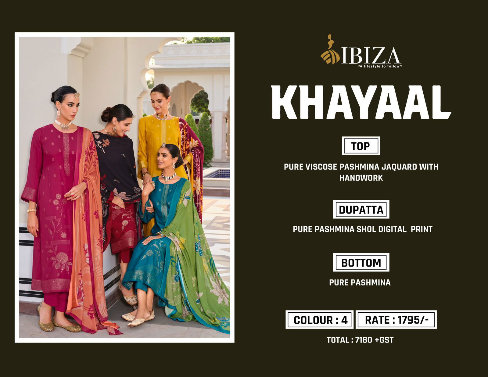 Khayaal By Ibiza Pashmina Dress Material Wholesale Market In Surat