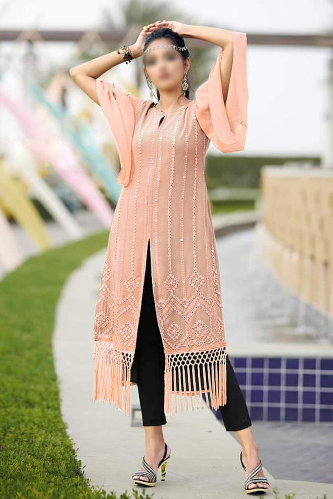 Hiba Studio LPC -24 Classy Metalic Collection Designer Tunic  with Beautiful  metalic embroidery  Embellished with handmade tassels paired with Designer Straight Cigarette pants