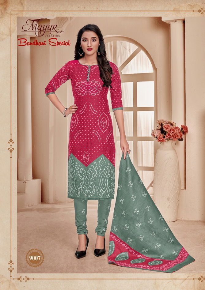 Mayur Bandhani Special 9 Latest Designer Bandhani Style Printed Cotton Dress Material Collection 