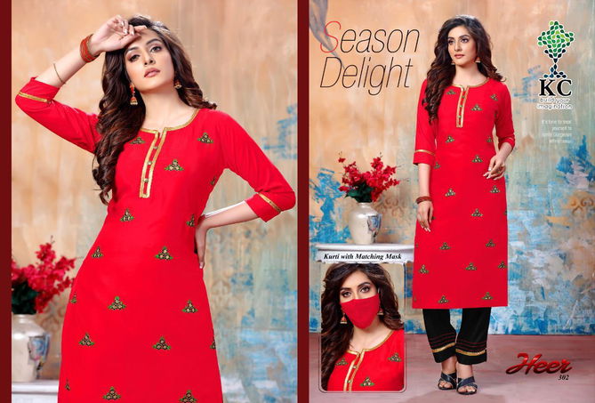 Kc Heer 3 Latest Designer Embroidered Casual Wear Rayon Kurti With Bottom Collection